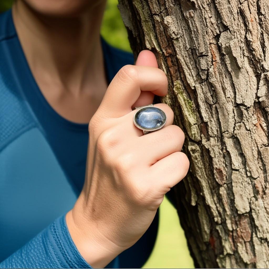 Blue Gemstone Ring | Sterling Silver Band with Engraved Pattern | Oval Cabochon Statement Ring | Handmade Artisan Jewelry | Gift for her