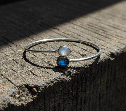 Moonstone, Labradorite Bangle, Natural Gemstone, Handmade Bangle, 925 Silver Bangle, Women Bangle, Dainty Bangle, Gemstone Bangle