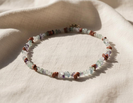 Multi Stone Necklace – Fluorite, Carnelian & Sunstone Pendant | Gold Plated Sterling Silver Necklace | Unique Healing Crystal Jewelry Gift