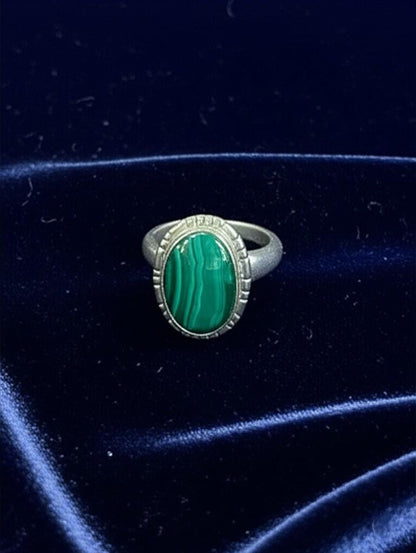 Handmade Malachite Ring | Sterling Silver Statement Ring | Oval Green Gemstone Jewelry | Boho Vintage-Inspired Ring | Gift for Her | Green