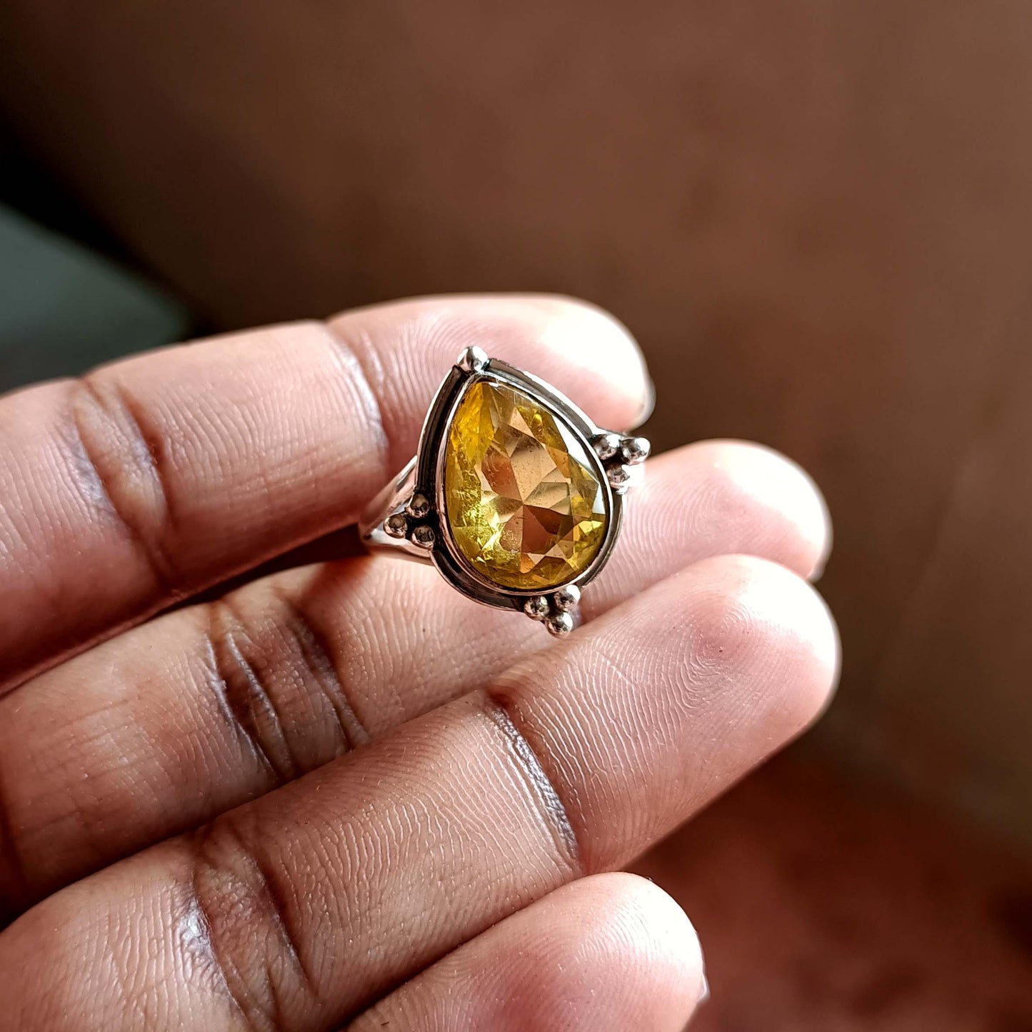 Delicate Citrine Ring in Sterling Silver - Handcrafted Gemstone Statement Ring