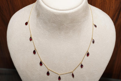 Garnet Drop Necklace Gold Plated | Handmade Gemstone Jewelry | Dainty Red Garnet Necklace | January Birthstone | Christmas Gift | Vintage