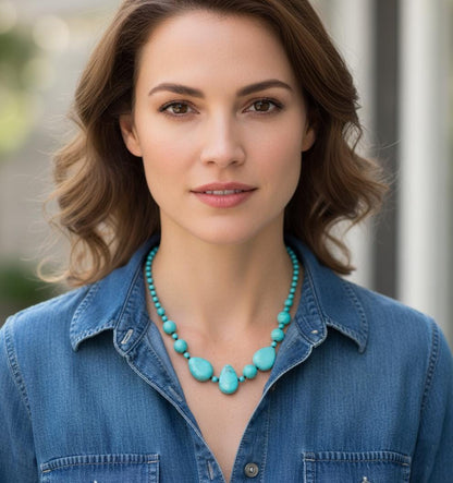 Turquoise Beaded Necklace | Handmade Gemstone Necklace | Natural Turquoise Jewelry | Boho Healing Crystal Necklace | Unique Gift for Her