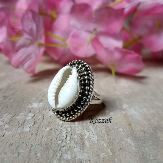 Cowrie Shell Ring, Handmade Ring, Boho Ring, Natural Shell, Designer Ring, 925 Silver Ring, Gift For Her, Statement Ring, Silver Jewelry