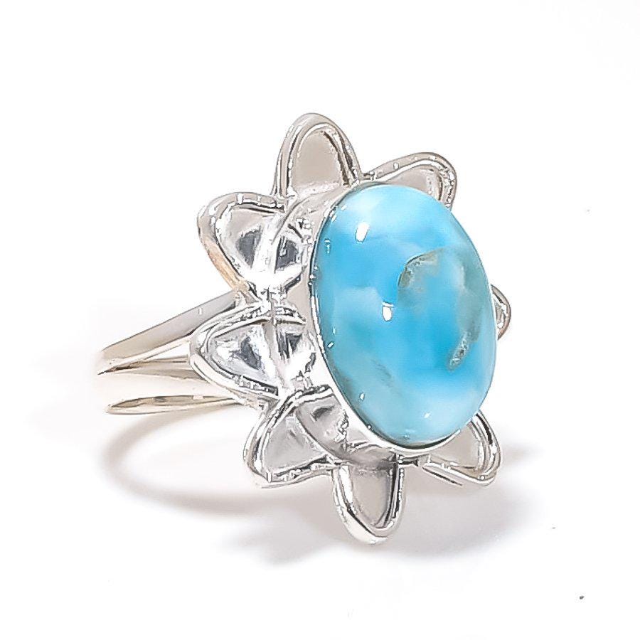 Larimar Oval Silver Ring, Larimar Ring, Silver Larimar Ring, Blue Gemstone Ring, Handmade Larimar Ring, Calming Larimar Ring for Peace, Gift
