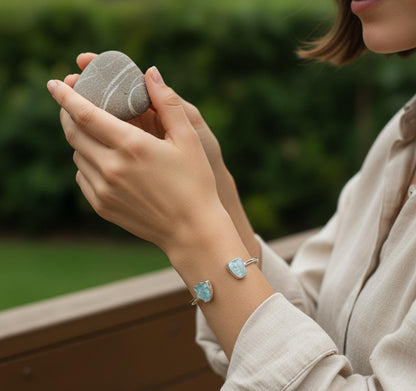 Dainty Aquamarine Bangle, Aquamarine Bangle, Handmade Bangle, 925 Silver Bangle Natural Aquamarine, Gemstone Bangle, Dainty Bangle, Gift Her