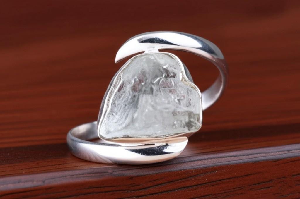 Raw Aquamarine Ring: Sterling Silver Rough Crystal Gemstone