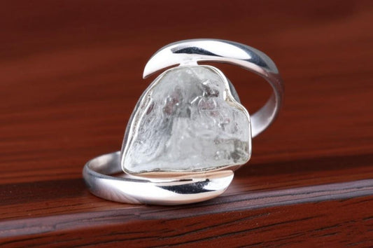 Raw Aquamarine Ring: Sterling Silver Rough Crystal Gemstone