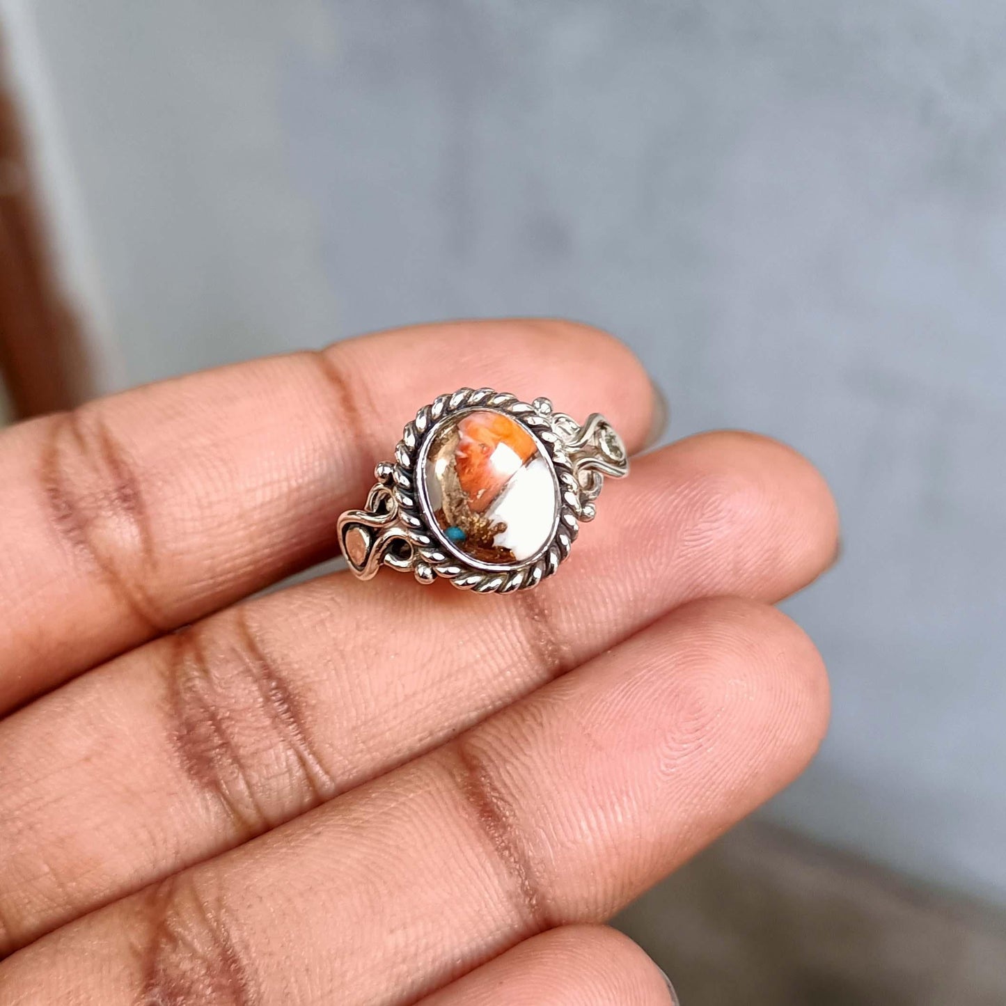 Oyster Copper Turquoise Ring, Women Ring, 925 Silver Ring, Handmade Ring, Natural Oyster, December Birthstone, Gemstone Ring, Dainty Ring