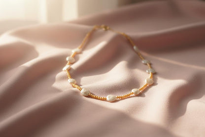 Golden Pearl Necklace, Pearl Necklace, Handmade Pearl Jewelry, Gifting, big pearl jewelry, Dainty Necklace