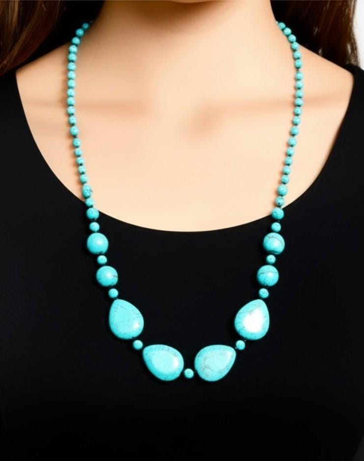 Turquoise Beaded Necklace | Handmade Gemstone Necklace | Natural Turquoise Jewelry | Boho Healing Crystal Necklace | Unique Gift for Her