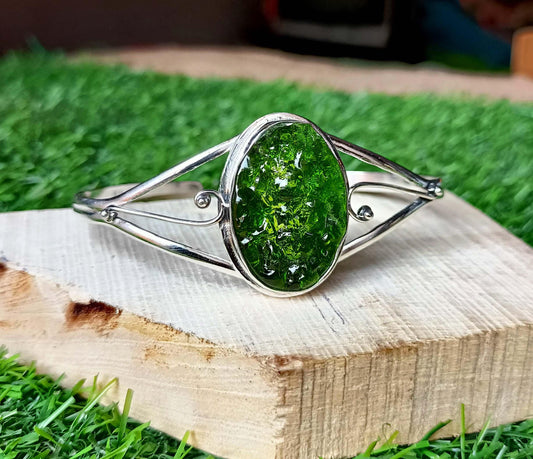 Moldavite Bangle, Handmade Bangle, Women Bangle, Gemstone Bangle, Moldavite Jewelry, 925 Silver Bangle, Dainty Bangle, Cuff Bangle