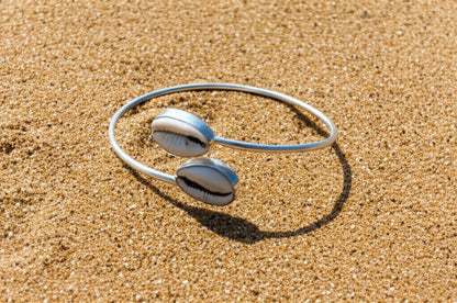Sterling Silver Cowrie Shell Bangle | Boho Beach Jewelry | Handmade Nautical Bracelet | Gift for Her, Christmas Gift