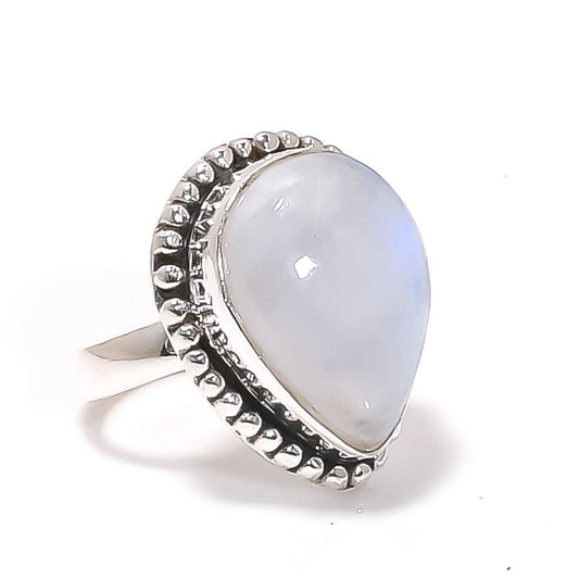 Pear-Shaped Moonstone Beaded Ring, Handmade Moonstone Ring, Women Ring, Gift her, White stone Ring, Dainty Ring, Statement Ring, Gift her