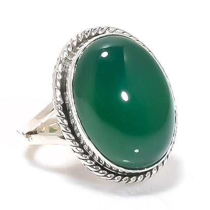 Sterling Silver Green Onyx Ring | Natural Gemstone Statement Jewelry| Handmade Bohemian Green Onyx Ring | Dainty 925 Silver Gemstone Jewelry