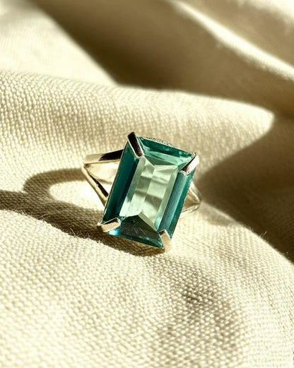 Aquamarine Ring, Emerald Cut Aquamarine, 925 Sterling Silver Ring, March Birthstone Jewelry, Statement Ring, Engagement Ring, Gift for mom