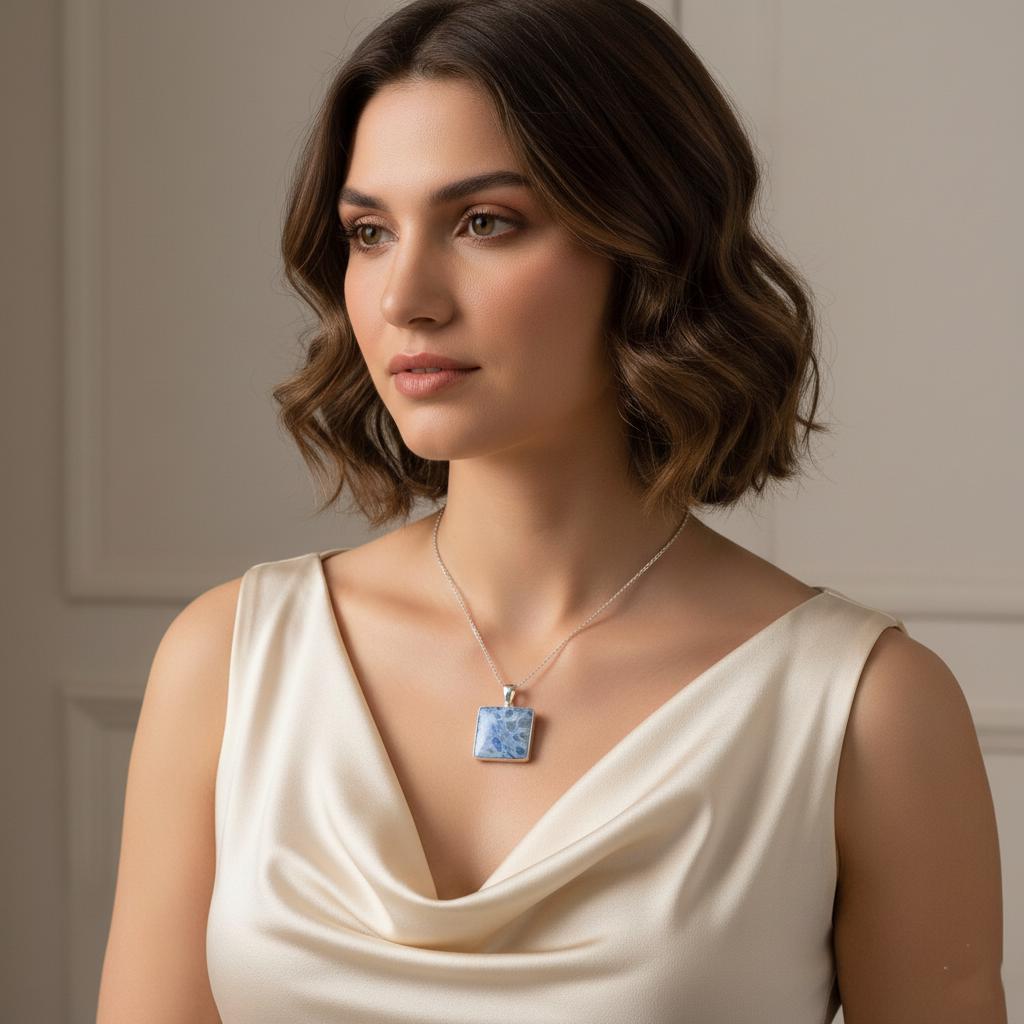 Serenity Blue Agate Pendant | Women pendent, Silver Pendant, Women Pendant, Natural Agate, Dainty Pendant, Agate Jewelry, Boho Pendant, Gift