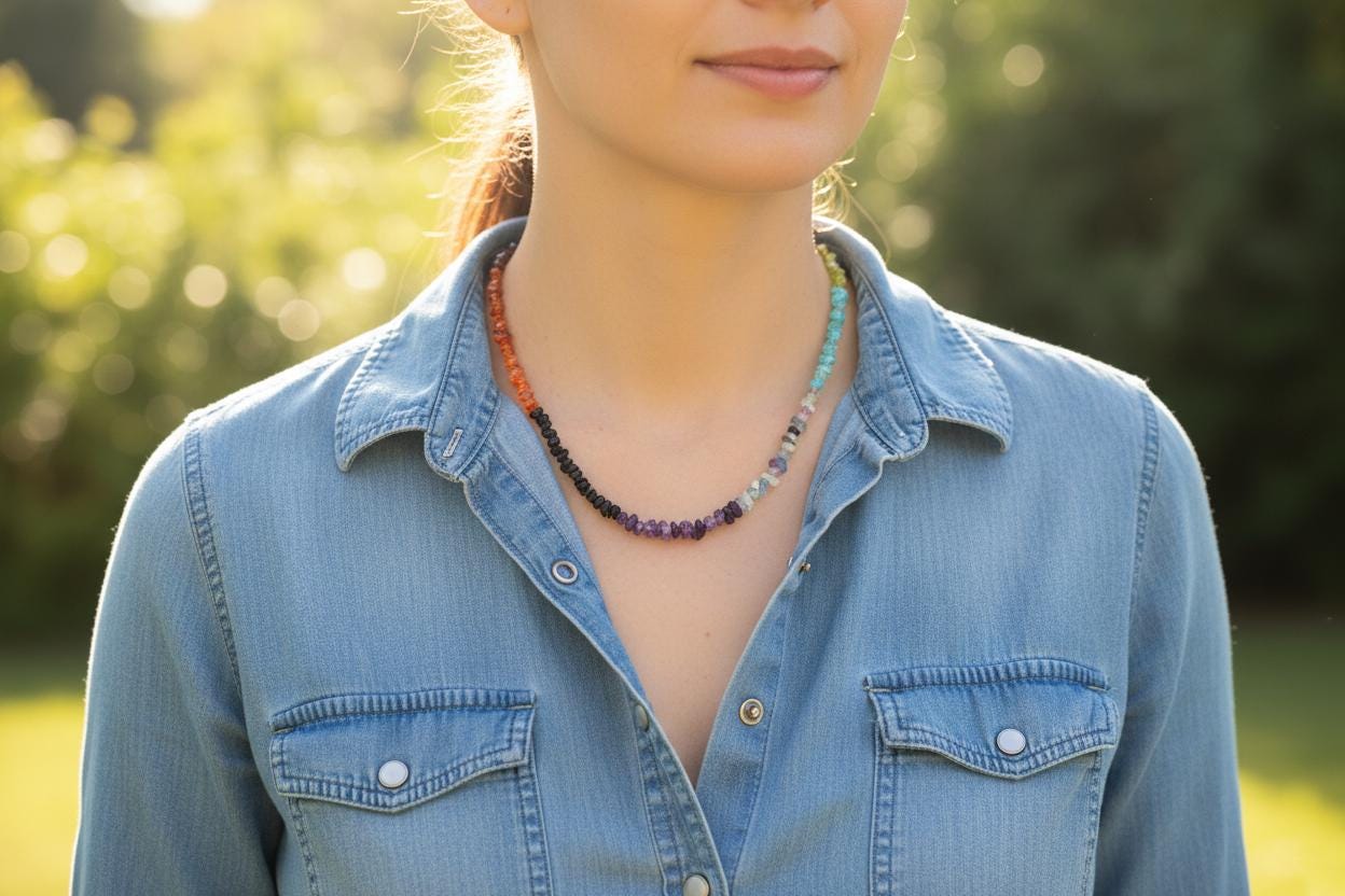 Rainbow Gemstone Necklace – Amethyst, Lapis Lazuli, Aquamarine, Aventurine & Citrine – Colorful Healing Crystal Jewelry, Gift for Her