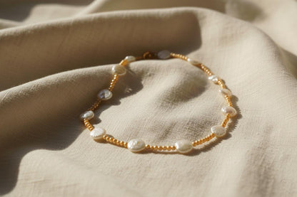 Golden Pearl Necklace, Pearl Necklace, Handmade Pearl Jewelry, Gifting, big pearl jewelry, Dainty Necklace