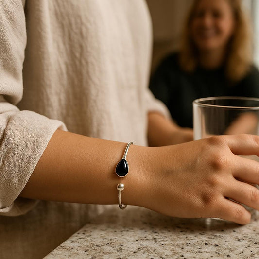 Handmade Black Onyx Sterling Silver Cuff Bangle
