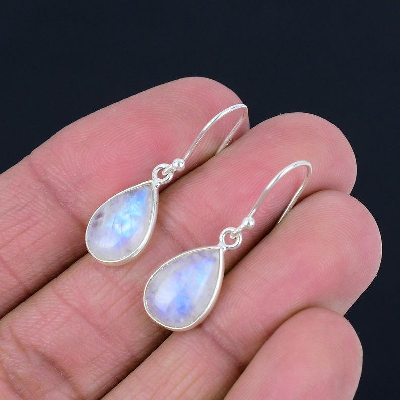 Handmade Moonstone Drop Earrings |Teardrop Gemstone Earrings in Sterling Silver | Boho Dangle Earrings |June Birthstone Jewelry Gift for Her