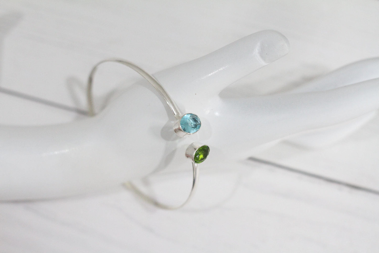 Sterling Silver Bangle |Peridot Bangle |Blue topaz Bangle| 2 stone Bangle | Unique Bangle | Gemstone Bangle |Dainty Bangle | Handmade Bangle
