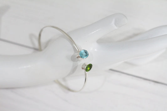 Sterling Silver Bangle |Peridot Bangle |Blue topaz Bangle| 2 stone Bangle | Unique Bangle | Gemstone Bangle |Dainty Bangle | Handmade Bangle