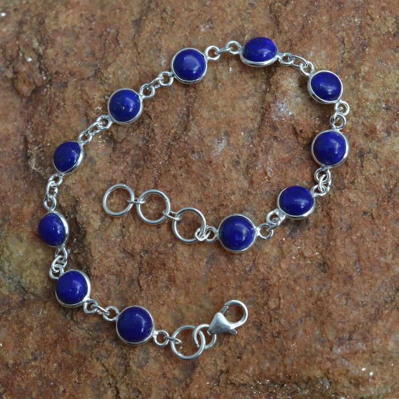 Lapis Lazuli Bracelet,  925 Sterling Silver Round Shape, Gemstone Bracelet