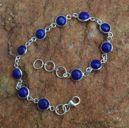 Lapis Lazuli Bracelet,  925 Sterling Silver Round Shape, Gemstone Bracelet