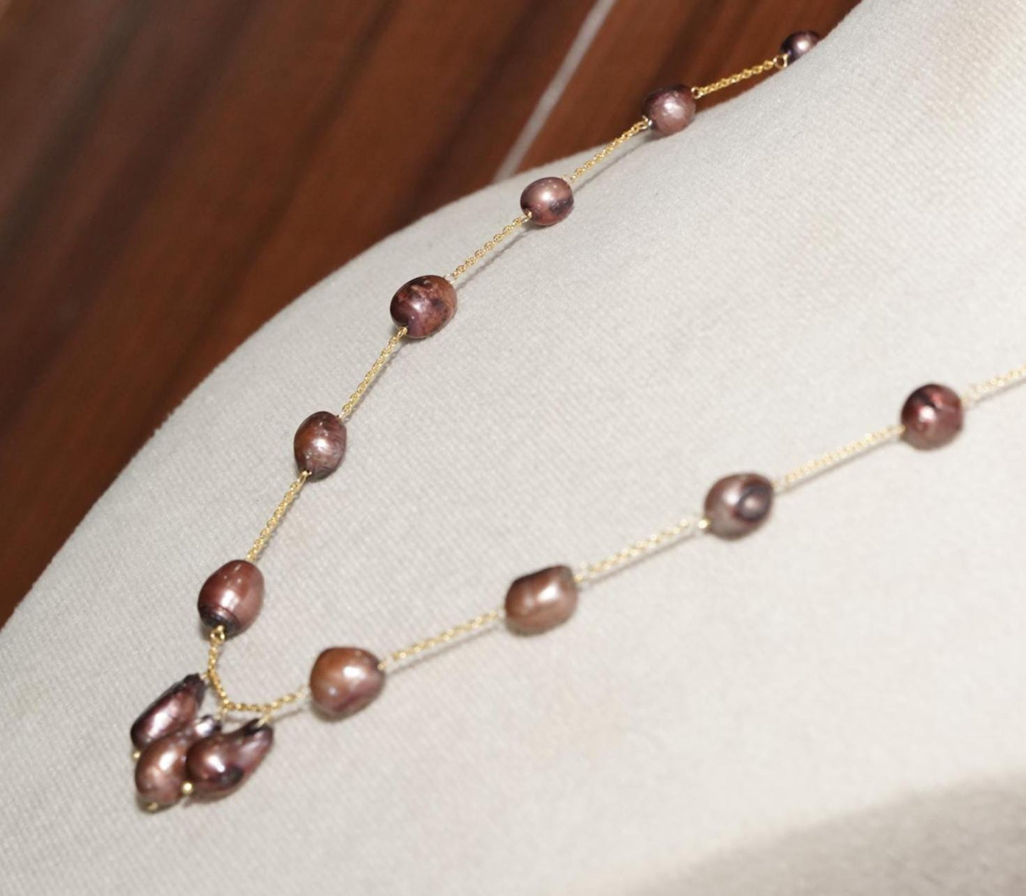 Barupearl Necklace, Gold plated Pearl Necklace, Pearl Necklace, Handmade Pearl Necklace, Brown Pearl Necklace, Gift for her, Vintage Gift