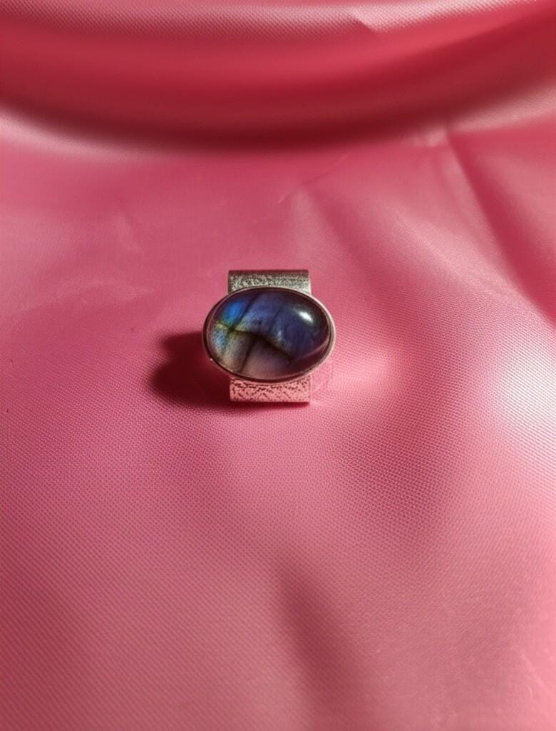 Blue Gemstone Ring | Sterling Silver Band with Engraved Pattern | Oval Cabochon Statement Ring | Handmade Artisan Jewelry | Gift for her