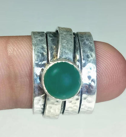 Green Onyx Spinner Ring | Sterling Silver Hammered Meditation Ring | Boho Statement Jewelry for Women | Handmade spinner ring | Anxiety Ring