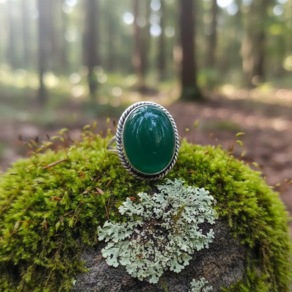 Sterling Silver Green Onyx Ring | Natural Gemstone Statement Jewelry| Handmade Bohemian Green Onyx Ring | Dainty 925 Silver Gemstone Jewelry