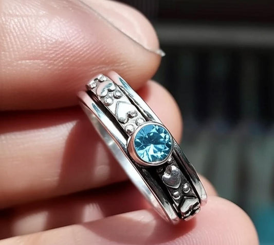 Blue Topaz Ring, Spinner Band Ring, 925 Starling Silver Ring, Worry Ring, Gemstone Ring, Natural Blue Topaz, Handmade Ring, Dainty Ring