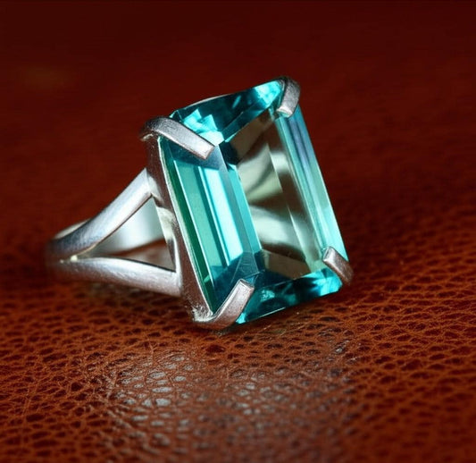 Aquamarine Ring, Emerald Cut Aquamarine, 925 Sterling Silver Ring, March Birthstone Jewelry, Statement Ring, Engagement Ring, Gift for mom