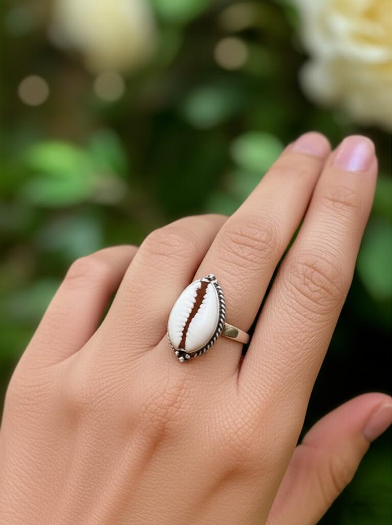 Cowrie Shell Ring, Genuine Cowrie Shell Silver Ring, Unique Shell Ring in Sterling Silver, Minimalist Cowrie Shell Ring, Handmade ring