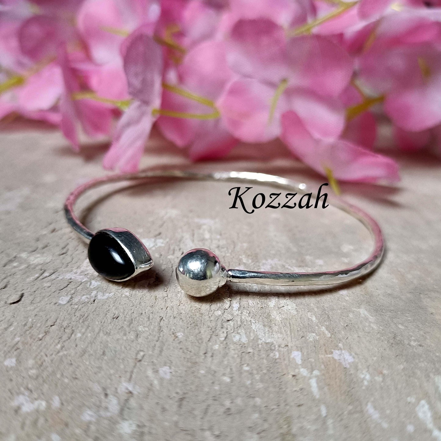 Handmade Black Onyx Sterling Silver Cuff Bangle