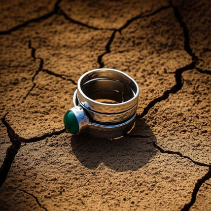 Green Onyx Spinner Ring | Sterling Silver Hammered Meditation Ring | Boho Statement Jewelry for Women | Handmade spinner ring | Anxiety Ring