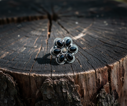 Black Onyx Ring Sterling Silver Women Boho Statement Healing Crystal Jewelry Gift for Her