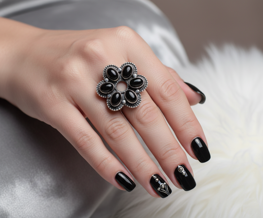 Black Onyx Ring Sterling Silver Women Boho Statement Healing Crystal Jewelry Gift for Her