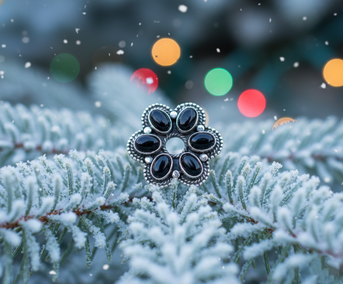 Black Onyx Flower Ring 925 Sterling Silver Statement Floral Ring