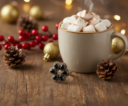 Black Onyx Ring Sterling Silver Women Boho Statement Healing Crystal Jewelry Gift for Her