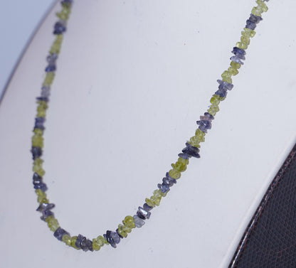 Peridot Iolite Necklace Raw Crystal Chips August Birthstone Green Purple Boho Gift