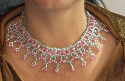 Pink Crystal Beaded Necklace Handmade Boho Choker