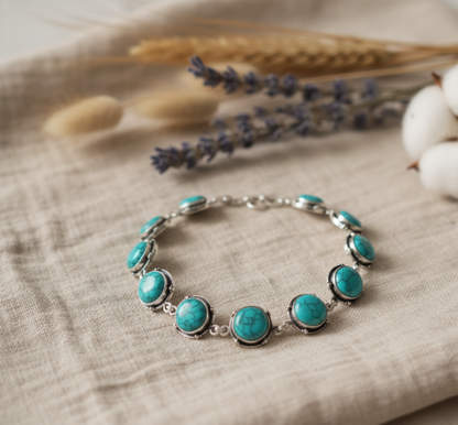 Vintage Style Turquoise Bracelet Sterling Silver December Birthstone Boho Statement Jewelry