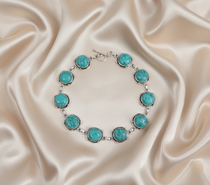 Vintage Style Turquoise Bracelet Sterling Silver December Birthstone Boho Statement Jewelry
