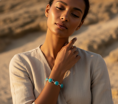 Vintage Style Turquoise Bracelet Sterling Silver December Birthstone Boho Statement Jewelry
