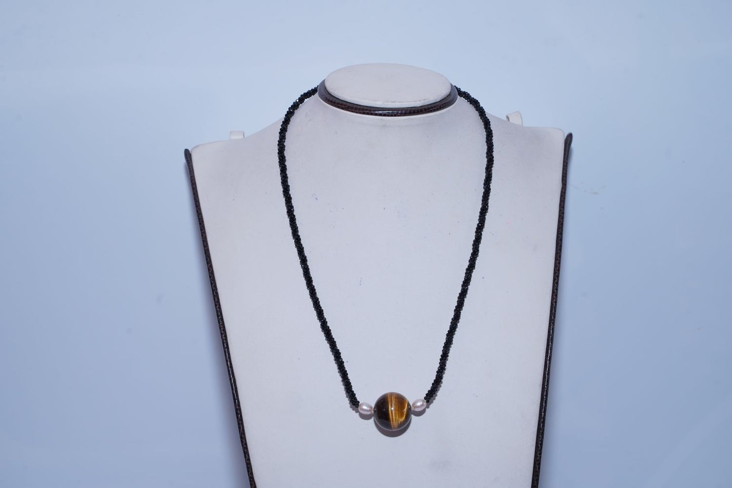 Black Spinel Tiger Eye Black Pearl Necklace 925 Sterling Silver Protection Boho