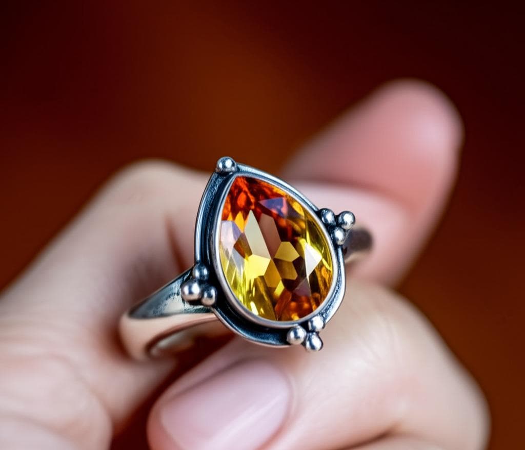Delicate Citrine Ring in Sterling Silver - Handcrafted Gemstone Statement Ring