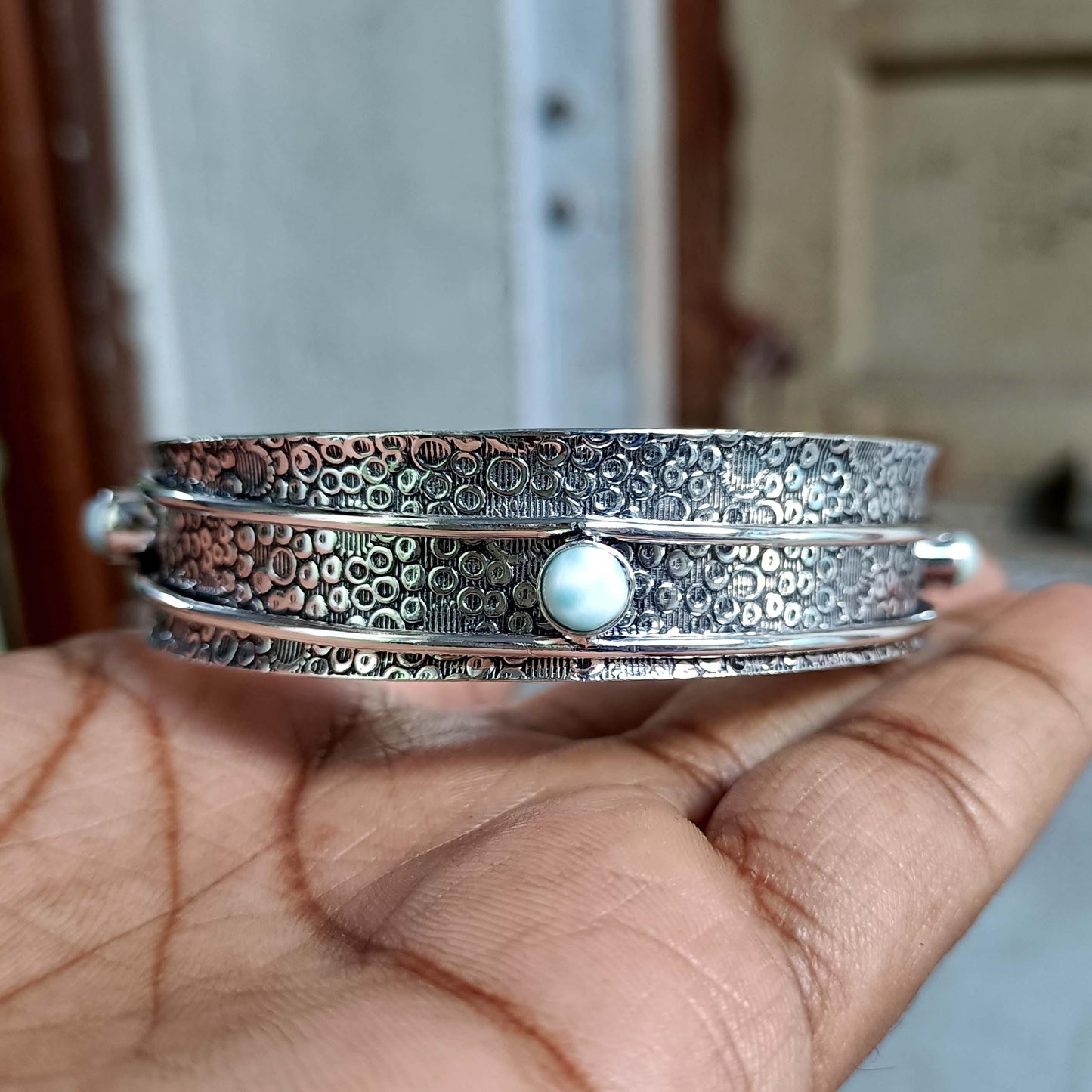 Larimar Bangle, Spinner Bangle, Handmade Bangle, 925 Silver Bangle, Natural Larimar, Women Bangle, Statement Bangle, Larimar Jewelry